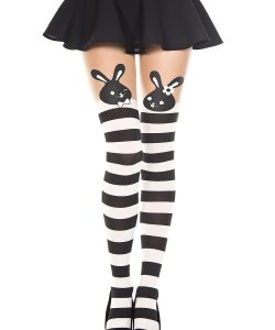 Bunny-Print-Striped-Spandex-Pantyhose