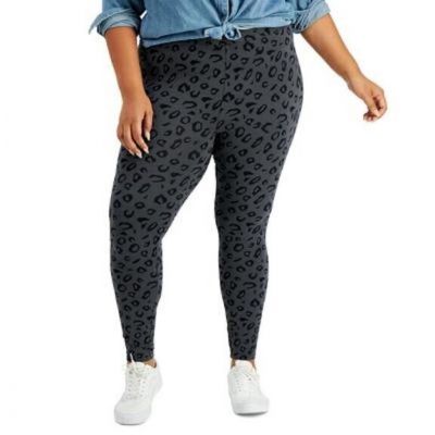 Style & Co Womens Size 0X Printed Leggings Black Gray Cheetah Ankle Length