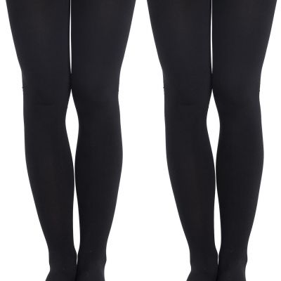 2 Pairs Fleece Lined Tights for Women 120D Black Winter Tights Opaque Warm Ti...