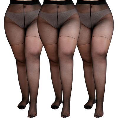 Plus Size Sheer Tights for Women?20D Ultra Thin High Waist Pantyhose with Cot...