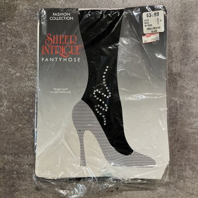 Vtg K-Mart Sheer Intrigue Pantyhose W/Motif Sm/M Black USA - NIP/NOS* - Read