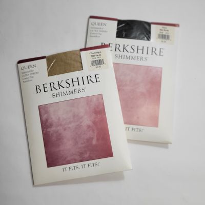2 Queen Berkshire Shimmers Ultra Sheer Control Top Sandalfoot Pantyhose  5X - 6X