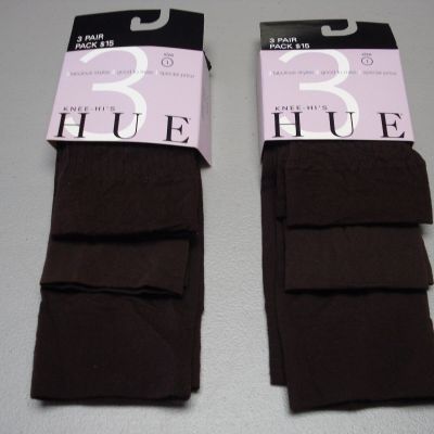 NWT Women's Hue Opaque/Pattern Knee Hi's 6 Pair Size 1 Espresso #392G