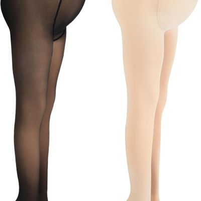 2 Pcs Women Maternity Pantyhose Winter Fleece Lined Tights High Waist Maternity