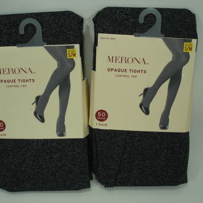 Merona Womens Opaque Tights Heather Gray 2 Pairs CONTROL TOP Small Medium NEW