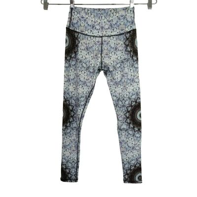 YMI Performance Fitted Leggings Women Size M Blue Printed Yoga Workout Athletic