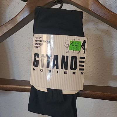 Vintage 1991 New Gitano Hosiery Black Stirrup Tight Cotton Lycra Made In USA