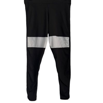 CM Fashion Leggings Size Small Black W/White Mesh Panel On Thigh Great Condition