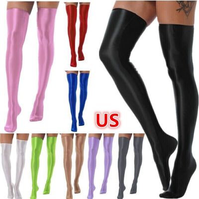 Women Shiny Stockings Sheer Thigh-High Stockings Hold Up Stocking Pantyhose Sock
