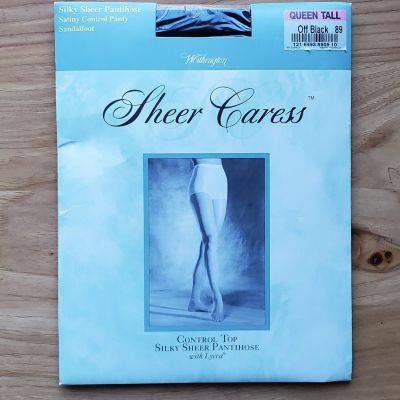 Worthington Sheer Caress Control Top Silky Sheer Pantyhose Queen Tall Off Black