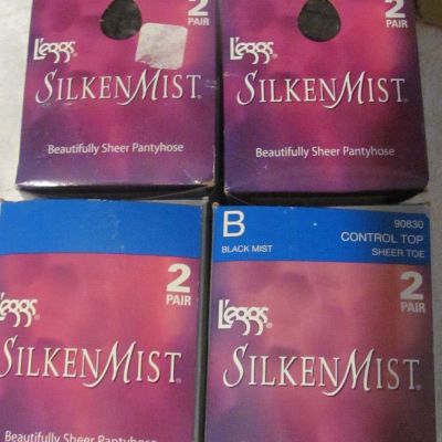 Leggs Silken Mist Size B Control Top Sheer Top Pantyhose Black Mist Lot of 4