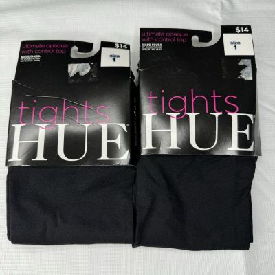 HUE Black Ultimate Opaque Control Top Tights Womens Size 1 U3271 - 2 Pairs New