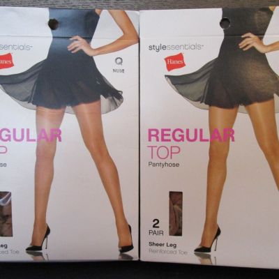 4 Pairs Hanes Style Essentials Regular Top Pantyhose Nude Size Q - NEW NIP