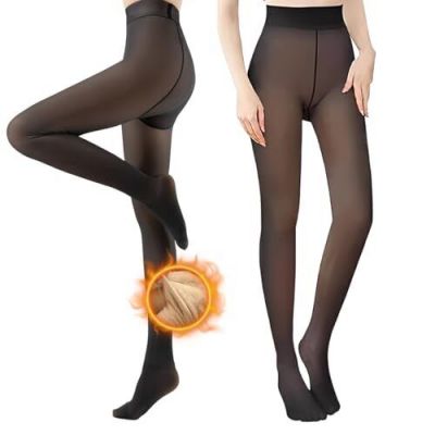 Fleece Lined Tights for Women, Warm Fake Sheer S-M, 220g, for 32?-59? Black