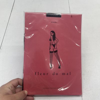 Fleur Du Mal Black Back Seam Tigh High Stockings 20 Denier Women’s Size Large
