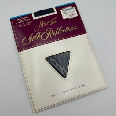 Hanes Silk Reflections Control Top Pantyhose Sandlefoot- Style 717 E-F Navy