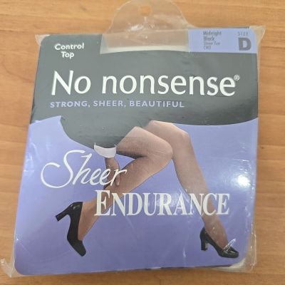 No Nonsense Sheer Endurance Control Top Sheer Toe Midnight Black Pantyhose Sz D