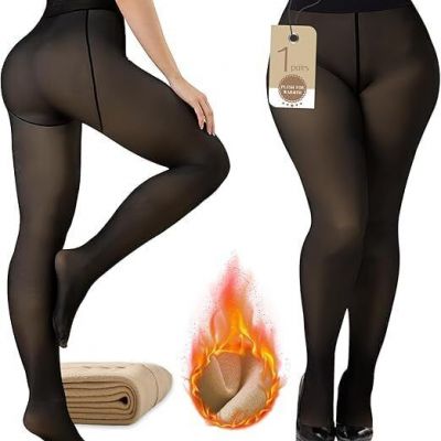 Buauty Fleece Lined Tights Sheer for Women-Fake Translucent X-Large 220g Black