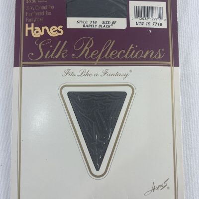 Hanes Silk Reflections Barely Black Control Top Pantyhose Reinforced Toe Size EF