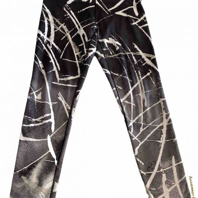 Leggings Stretch Waist 28” Inseam 25”Unbranded Gray/ Black/ Silver