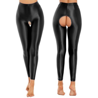 US Sexy Womens Shiny Pantyhose High Waist Tights Hollow Out Pants Footless Yoga
