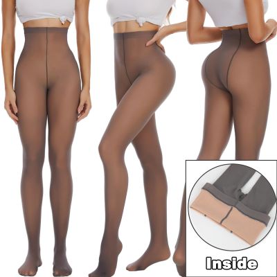 US Women Winter Warm Fleece Lined High Waist Thermal Fake Translucent Leggings