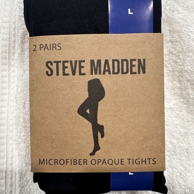 Steve Madden Women's Microfiber Black  Opaque Tights 2 Pairs Sz Large NWT