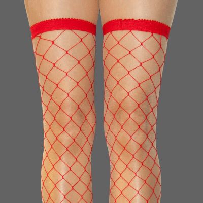 VALENTINE  COSTUME HOT TOPIC RED ELASTIC TOP BIG FISHNET THIGH HIGH STOCKINGS