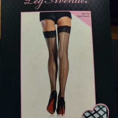 2 PCS Leg Avenue 9061 Industrial Lace Top Thigh Highs Back Seam Black One Size