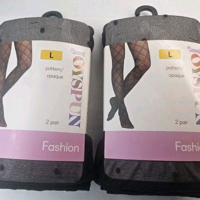 Set Of 2 Women's Joyspun Pattern & Opaque Tights Mixed Fashion sizes Large
