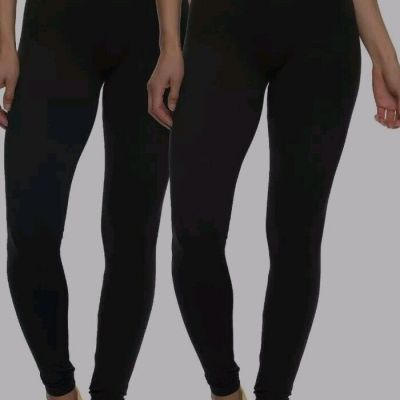 NWOP 2 PACK WOMENS  BLACK FELINA VELVETY SOFT LIGHTWEIGHT LEGGINGS MED CR3690RTL
