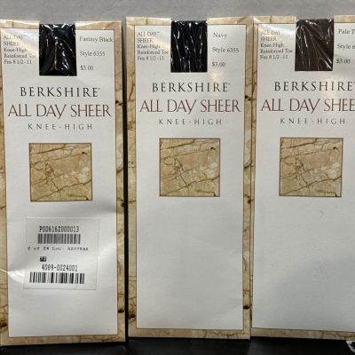 Berkshire All Day Sheer Knee High Style 6355 Fits 8 1/2-11 (3) Pair Dif Colors