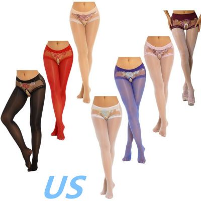 US Womens Sheer Tights Pantyhose Lace Embroidery Hollow Out Stockings Hosiery