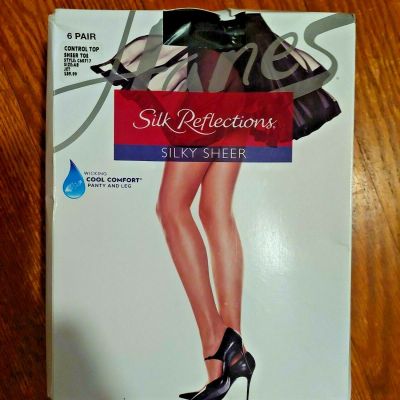 Silk Reflections Silky Sheer Pantyhose 6 Pair control top C60717 Jet black
