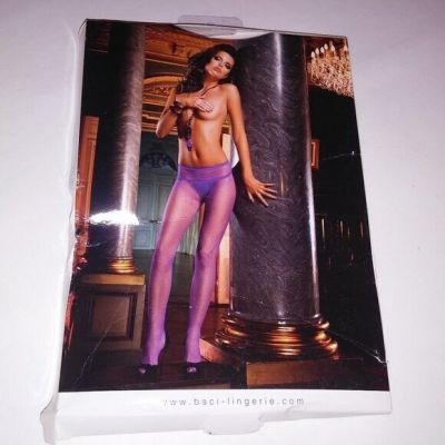 Baci Lingerie Stockings One Size 90-160 lbs Fishnet Mesh Solid Purple Seductive