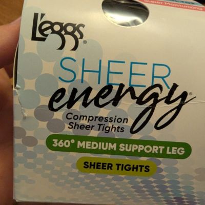 New old stock open Leggs sheer energy tights pantyhose Q+ black