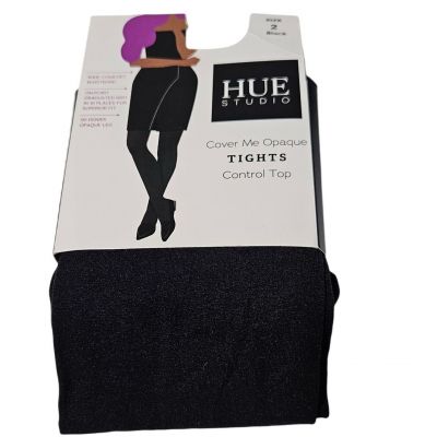 Hue Studio Cover Me Opaque Tights Control Top Size 2 Black Comfort Waistband