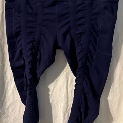 Sweetflexx Resistance Leggings Navy Blue Cropped High Waist Pockets Size 20