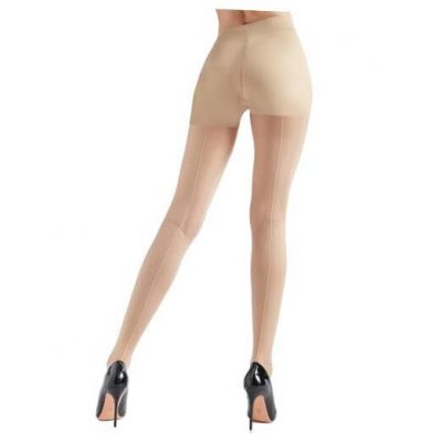 Women's Backseam Sheer Tights - 20D Control Top Pantyhose with Medium Nude