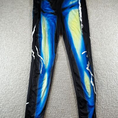 Fashion Nova Leggings Large Black Blue Abstract Print High Waist Stretch NWT