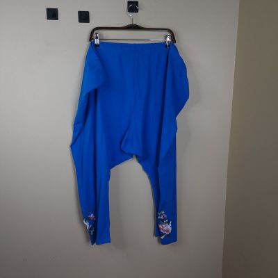 Woman Within Stretch Cotton Embroidered Legging in Blue Size 42/44