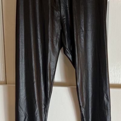 Boohoo Women’s High Waist Wet Look Black Leggings Size 12 USA NWT Activewear
