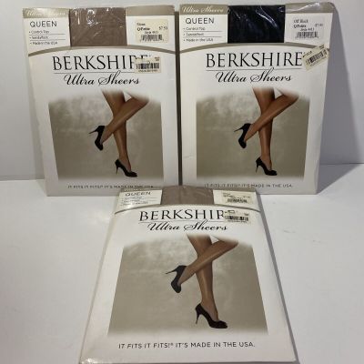 3 Berkshire Ultra Sheers Pantyhose Queen Petite Off Black, Stone 4411