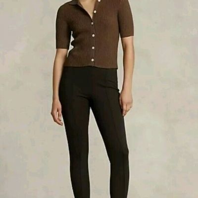 Polo Ralph Lauren Womeen Brown Stirrup Stretch Side-Zip Leggings Size XS NWT