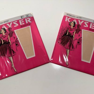 VINTAGE Kayser Hosiery Seamless-Clear Beige Sz10 X 2 *NEW