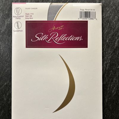 Hanes Silk Reflections Silky Sheer Pantyhose Grey Mist #715 Non-Control Size AB