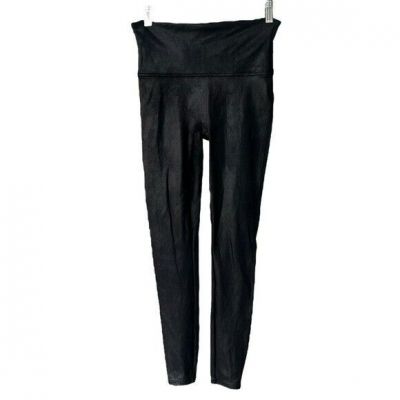 SPANX Ready To Wow Black Shiny Faux Leather Leggings Medium Stretch Comfortable