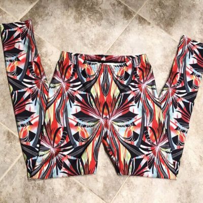 Floral jungle print multicolored fashion leggings women’s small red pink black