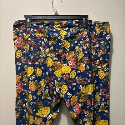 LuLaRoe Leggings TC2 20W & UP One Size Blue Floral With Butterflies