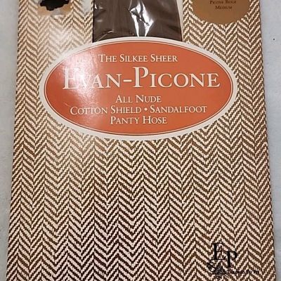 Evan Picone Pantyhose Silkee Sheer All Nude Cotton Shield Sandalfoot Med Beige